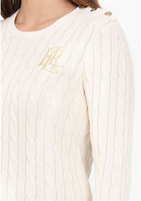 Maglioncino girocollo beige da donna con logo LRL LAUREN RALPH LAUREN | 200932223002NATURAL